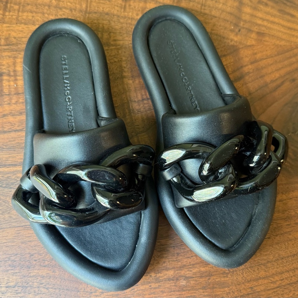 Stella McCartney Black Chain Slide Sandals
